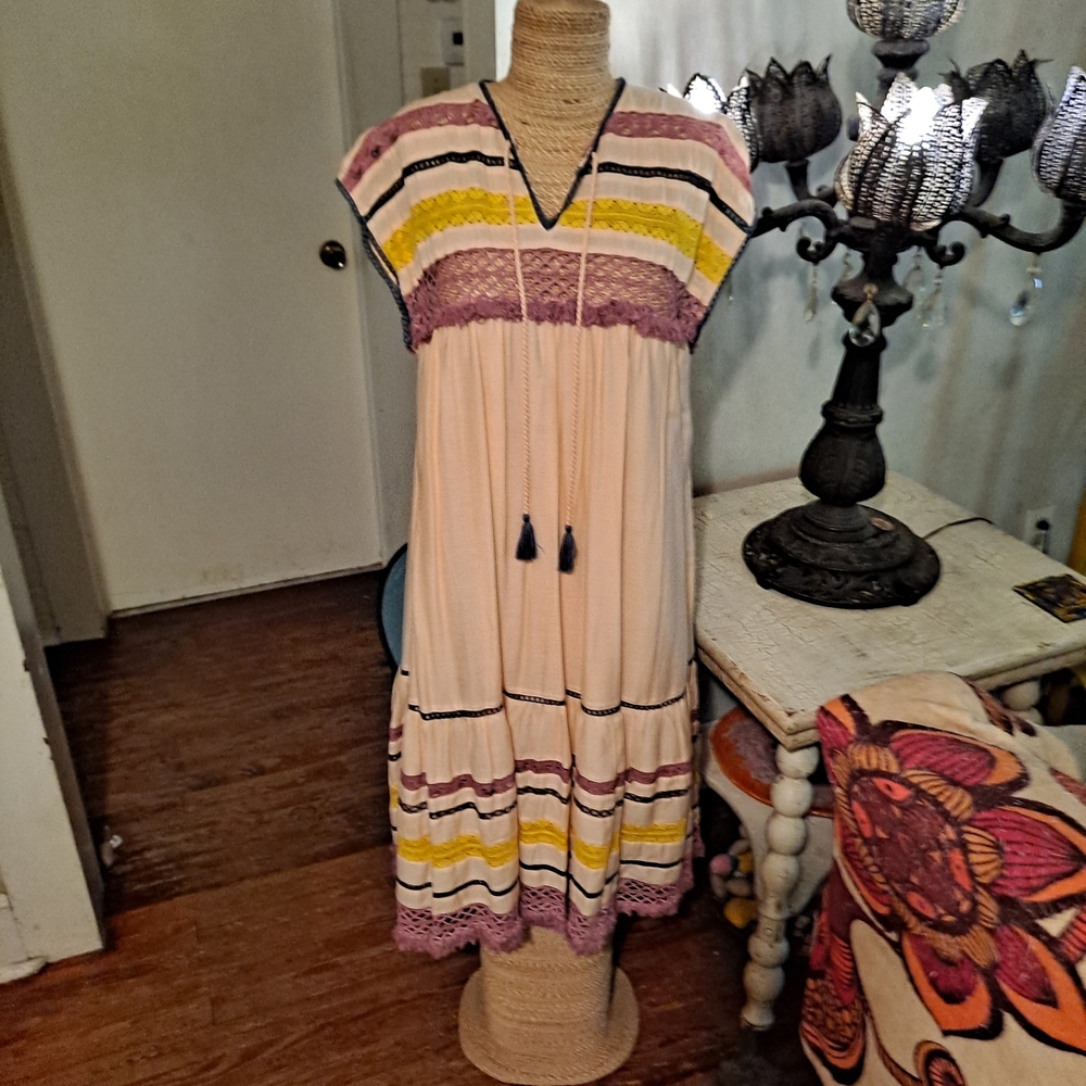 Carolina K vibrant Striped Midi Dress in Yellow and Purple